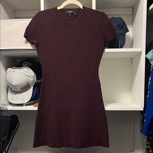 Theory Burgundy Textured Short-Sleeve Fit-and-Flare Dress